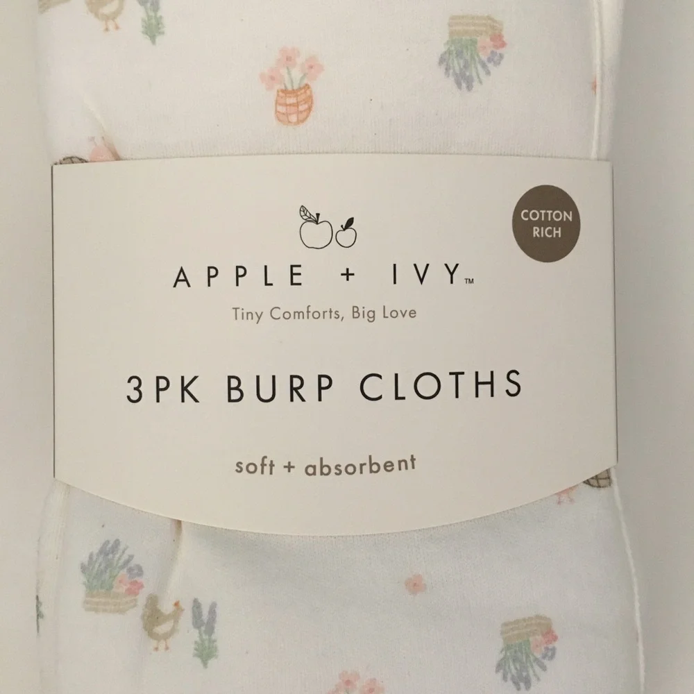 Baby Burp Cloths Cotton Front 3pk Pink Floral NEW | DreamGro Apple + Ivy